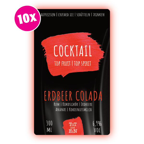 ERDBEER COLADA 10er Box - 6,9 % Vol. - 10x300 ml | Fertiggemixte Cocktails zum Genießen!
