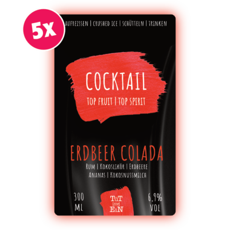 ERDBEER COLADA 5er Box - 6,9 % Vol. - 5x300 ml | Fertiggemixte Cocktails zum Genießen!