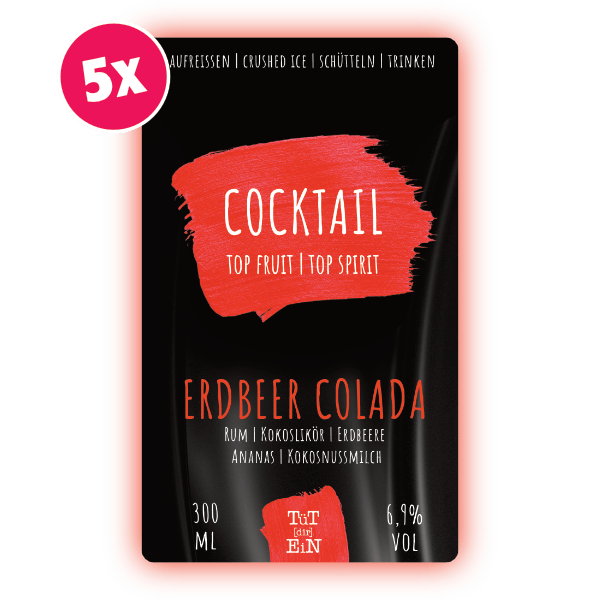 ERDBEER COLADA 5er Box - 6,9 % Vol. - 5x300 ml | Fertiggemixte Cocktails zum Genießen!