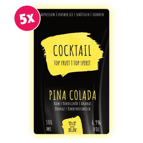 PINA COLADA 5er Box - 6,9 % Vol. - 5x300 ml | Fertiggemixte Cocktails zum Genießen!