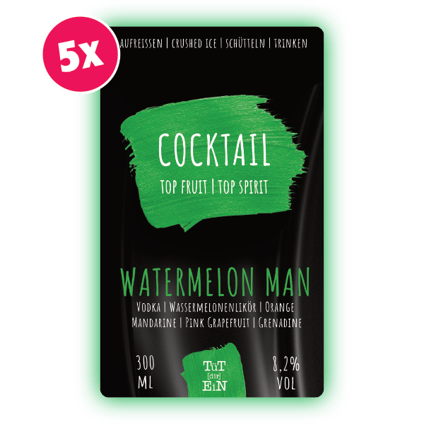 WATERMELONMAN 5er Box - 8,2 % Vol. - 5x300 ml | Fertiggemixte Cocktails zum Genießen!
